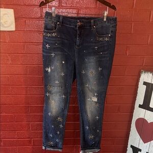 Chico's Dark Blue Embellished Cropped Jeans